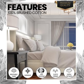 OLIVIA ROCCO Flannelette Fitted Sheets Super Soft Brushed Cotton Bed Sheet Thermal Warm Cosy Breathable Hypoallergenic Extra Deep Luxury Bedding, WHITE/NATURAL SUPER KING