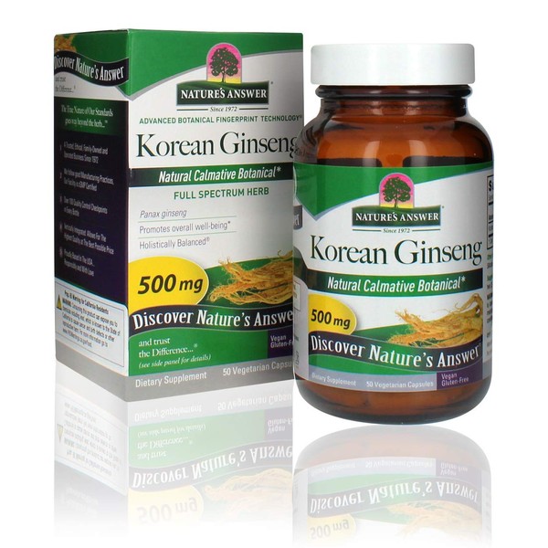 Nature's Answer Korean Ginseng 500mg 50-Capsules | Supports Focus & Memory | Vegan, Gluten-Free, Non-GMO & Kosher Certified | Single Count