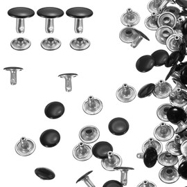 HARFINGTON 60 Sets Double Cap Leather Rivets, 8x10mm Round Cap Tubular Metal Studs Leather Crafting Rivets for Fabric Belt Pet Collar Boot Bag Repair and Decoration, Black
