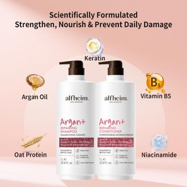 Alfheim Argan Repairing Shampoo & Conditioner Set | Sulfate-Free for Dry ＆ Damaged Hair | Argan Oil, Keratin & Niacinamide Infused to Strengthen ＆ Moisturize, Reduce Breakage ＆ Anti-Frizz | 33.8oz*2