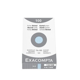 Exacompta 13210B Pack of 100 Index Cards Unpunched DIN A7 7.4 x 10.5 cm Squared Ideal for School Pack of 1 Blue