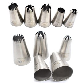 Tumtanm 9FT 1B 356 1A 2D# Seamless Stainless Steel Piping Icing Tips, 5 Pack Extra Large Piping Nozzles Cupcake Decorating Kit