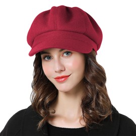 Superora Women Beret Newsboy Hat French Wool Cap Classic Autumn Spring Winter Hats Red