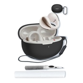 Case for QCY Crossky C30 Open Ear Headphones,Soft Protective,Shockproof, BOVUGAC Silicone Case Cover with Keychain & Cleaning Kit & Lanyard-Black