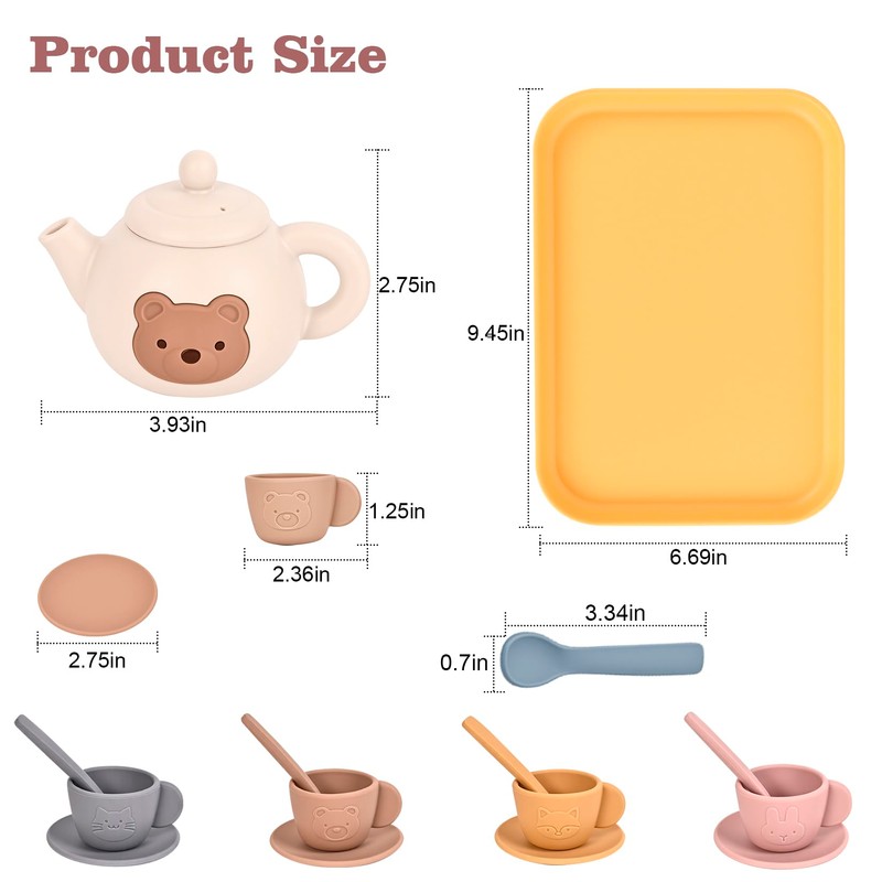 YOFOTHS Kids Silicone Tea Party Set, Pretend Play Tea Set