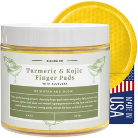 Kojic Acid & Turmeric Cleansing BIG Finger Pocket Pads | 100% Natural Ingredients With Licorice Root Extract & Aloe Vera For Discoloration, Dark Spots, Acne Scars, Uneven Skin, Hyperpigmentation, Clogged Pores, Brighten, Resurface, Glow & Smooth Skin | Made in Issaquah, Washington USA (Pack of 30 large Infused Finger Pocket Pads)