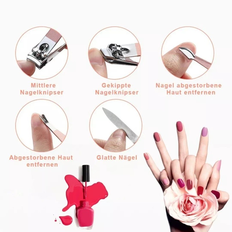 Silver Access Kit De Herramientas Para Pedicura Manicura Estuche 18