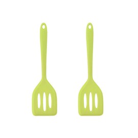 HOIRIX 2Pack Small Silicone Turner High Heat Resistant Slotted Spatula for Fish, Eggs, Pancakes and More (8.2 IN, Green)