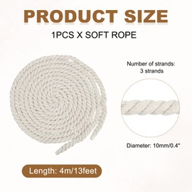 QUARKZMAN 10mm x 13 Fuß weißes Baumwollseil, 3 Strang Wäscheleine für den Außenbereich, verdrehtes geflochtenes Dickes Makramee-Seil für DIY-Wandbehang Pflanzenaufhänger Knoten Wäscheleine