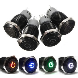 Yosooo Interruptor de BOT¨®n de Encendido con Encendido/Apagado de 16 mm y 12 V LED, 1 Paquete de s¨ªmbolo de Encendido + Anillo LED de Acero Inoxidable a Prueba de Agua (Blanco)