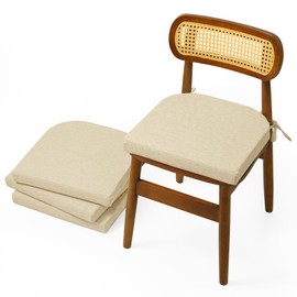 Vicatiful Chair Cushions for Dining Chairs Set of 4, Non-Slip Kitchen Chair Pads with Ties, 2" Thick High Resilience Foam, Removable Machine Washable Cover, 17"x16", Light Brown