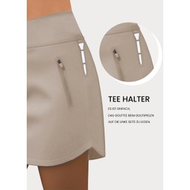 Jhsnjnr Women's Sports Trouser Skirt with Zip Pockets Elastic Short Hiking Tennis Skirts High Waist Running Golf Skirt, khaki, L
