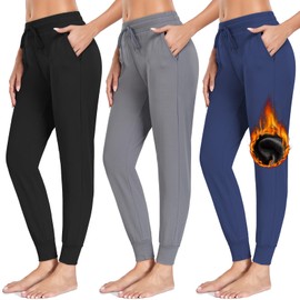 NEW YOUNG 3 Pack Fleece Lined Sweatpants for Women-Womens Joggers Pants with Pockets Workout Drawstring Lounge Yoga Pants for Women Winter