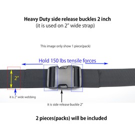 BOSWOAK Side Release Buckles,Heavy Duty Dual Adjustable Plastic Buckle Snaps Clips Backpack Belt Buckle Replacement, Black, 2inch-2Sets