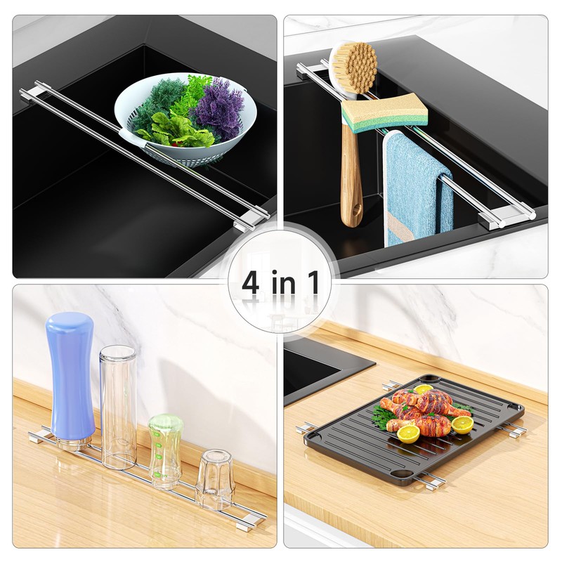 Dish Cloth Holder for Kitchen Sink, Adjustable Over-The-Sink Dish Rag