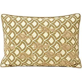 Paoletti Ionia Fish Embroidered 100% Cotton Piped Boudoir Cushion Cover, Driftwood, 35 x 50 Cm