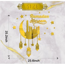 Ramadan Mubarak Decoration, Eid Gold Moon Star Lantern Acrylic Wall Stickers for Islamic Muslim Home Muslim Eid Day Decoration.(Gold)