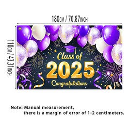 BlissYard Congrats Class of 2025 Graduation Decorations Backdrop 71x43 Inch Graduation Sign Backdrop Photo Background Congratulations Purple and Gold graduation Decor Party Banner