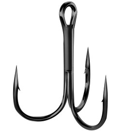 Fishing Treble Hooks Black, 100pcs Round Bend Fishing Hooks Treble Hooks Barbless Wide Gap High Carbon Steel Hooks for Lures Baits Size 1/0-14# Black