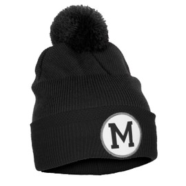 Daxton Custom A to Z Initial Letters Cuff Pom-Pom Hat Beanie Warm Knit Skull Cap, Black Letter M