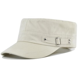 Rumnoke Cadet Army Cap for Women Men Unisex Flat Top Cap Adjustable Military Corps Hat Baseball Cap White