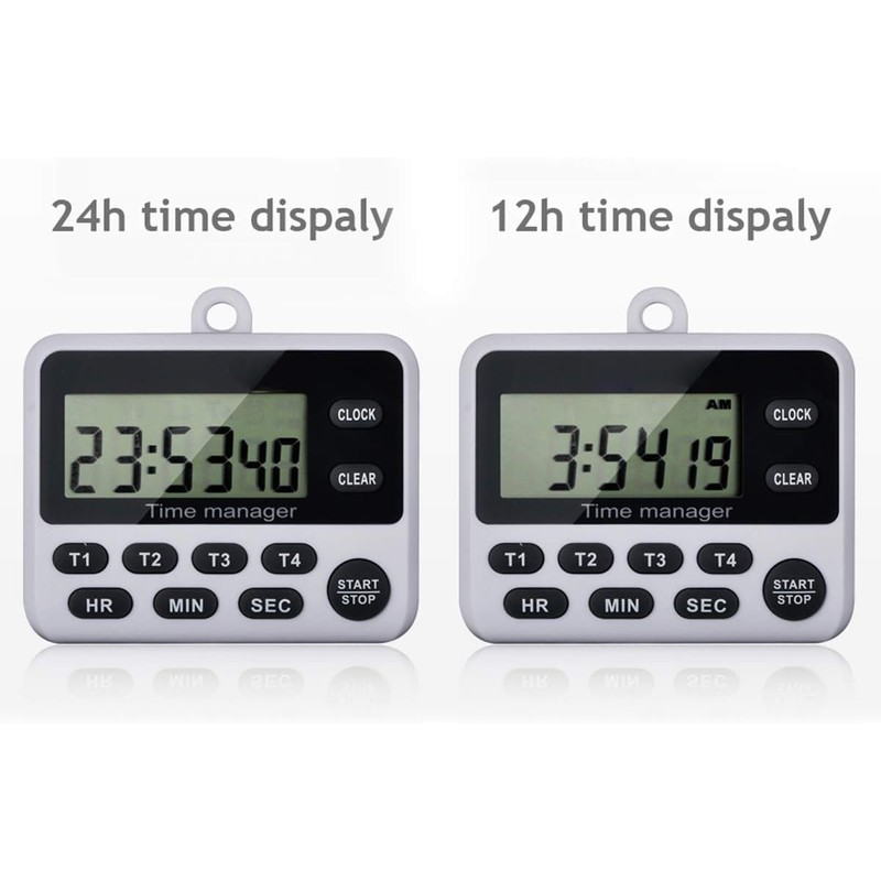 4 Channels Digital Kitchen Timer Clock with Large LCD Display,