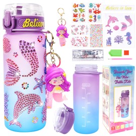 MONCAP Water Bottle Girls DIY Mermaid Gift for Girls 5 6 7 8 9 10 Years Water Bottle Craft Drinking Bottle DIY with Glitter Diamond Sticker for School Birthday