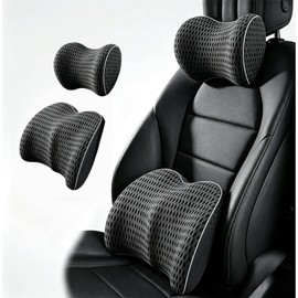 Reposacabezas de Coche y Cojín de Apoyo Lumbar (Gris Oscuro)