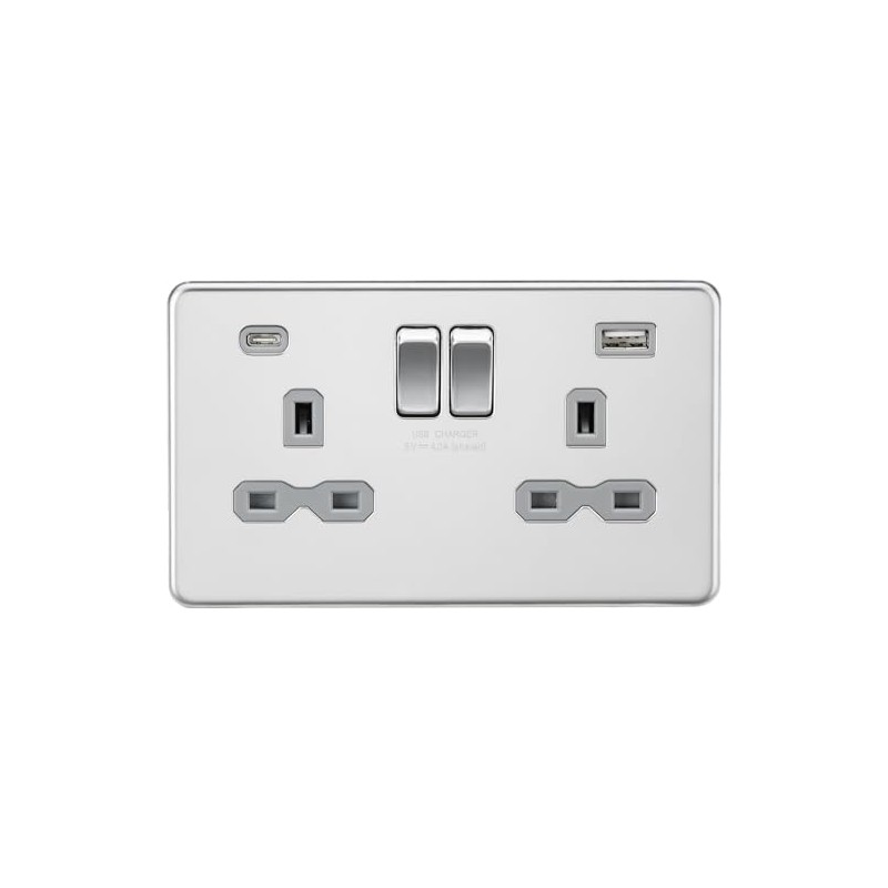 13A 2G SP Switched Socket with Dual USB A+C (5V