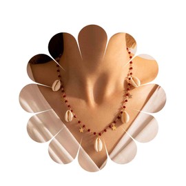 Inilbran Bohemia Cowrie Shell Necklace Vintage Cowrie Shell Necklace Choker Summer Beach Shell Necklace Gold Star Dangle Necklace Jewellery for Women and Girls, Zinc