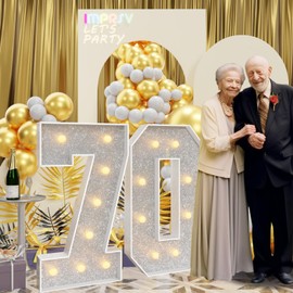 imprsv 3FT Silver 70th-Birthday Decorations Numbers: 70th Birthday Party Anniversary Decorations Large Light Up Numbers 70 for Men Women
