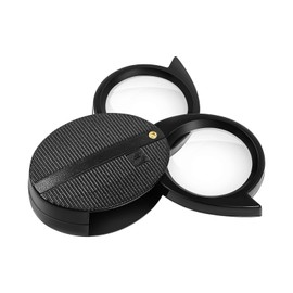 ULTECHNOVO Folding Pocket Magnifying Portable Handheld Optical Glass Crafts Magnifier for Women and Men Reading (Dual Lens (5X/10X) - Black