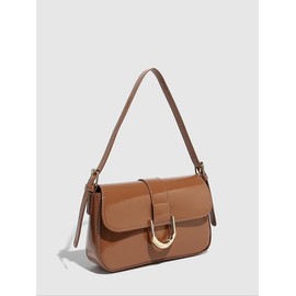 Summer Women's Vintage Solid Buckle Decor Designer Shoulder Bag, Gifts for Girlfriend, Adjustable Strap PU Leather Bags for Work, Fashion Women's Bags for Back To School, Valentine's Day, Gift for Her:_Bronze_Please Refer To The Pictures for Dimensions
