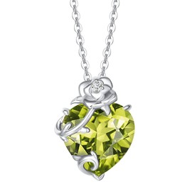FANCIME Heart Rose Peridot Birthstone Necklace for Women, Sterling Silver August Birthstone Pendent Necklace, Birthday Mother's Day Christmas Gifts Jewellery for Women Girls Wife