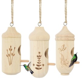 PATIKIL Hummingbird House, 3 Pcs Natural Wooden Bird Houses Hummingbird Houses for Outside for Nesting Feeders Home Garden Decoration Gardening Decor, Wooden