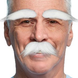 Koonfan Cosplay White Fake Mustache and Eyebrow Set for Adult Fake Beard Novelty Stick On Mustaches