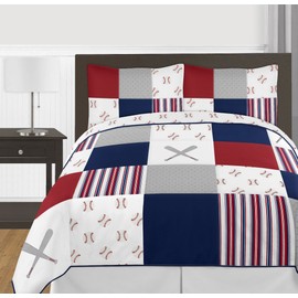 Sweet Jojo Designs Red and White Queen Sheet Set for Baseball Patch Sports Collection - 4 Piece Set