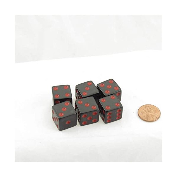 Black Opaque Squared Corner Dice Red Pips D6 16mm (5/8in) Pack of 6 Wondertrail