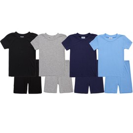 Mon Petit Baby Boys' Pajama Set - 8 Piece Rib Knit Sleepwear Shirt and Pajama Shorts (12M-7), Size 3T, Grey/Light Blue/Black/Navy