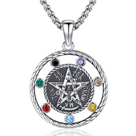 Pentagram Pentacle Pendant Necklace 925 Sterling Silver Tree of Life Chain/Tetragram Chain/Moon Phases Chain/Solomon Chain/Baphomet Chain for Men Women, Sterling Silver