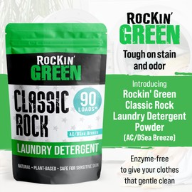 Rockin' Green Classic Rock Laundry Detergent (90 Loads), Plant based, All Natural Laundry Detergent Powder, Vegan and Biodegradable Odor Fighter, Safe for Sensitive Skin, 45 oz (AC/DSea Breeze)