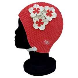 Blue Reef Tokyo Bubble Womens Plain Floral Retro 3 Flowers 2 Colors Trio3D Petals Stylish Vintage Style Swimming Cap One Size Adult with Adjustable Strap