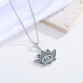 Adnix Lotus Evil Eye Necklace 925 Sterling Silver Evil Eye Necklace Lotus Necklace Protection Amulet Jewelry for Women Men