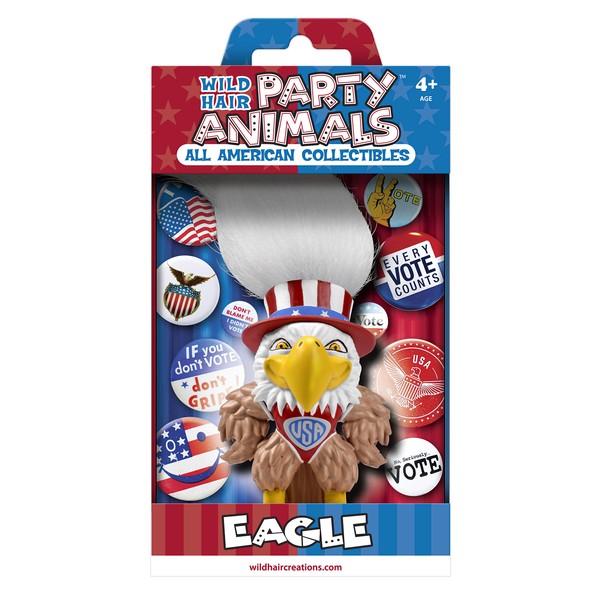 WILD HAIR CREATIONS’ Independent Eagle, from Party Animals, 5.5” Collectible Vinyl Toy/Novelty Figure with Troll Hair and Colorful Packaging