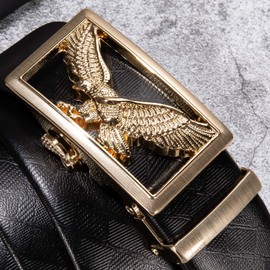 Dubulle Men's Designer Belt Business Eagle Ratchet Buckle Automatic Genuine Adjustable TOP Leather Strap Sliding Rustless