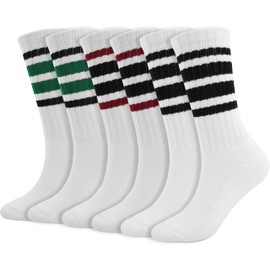 BomKinta Striped Crew Socks Women - Retro Novelty Socks - Stretchy Casual Athletic Cotton Sock Size 5-11 3 Pairs White Mix Color 2