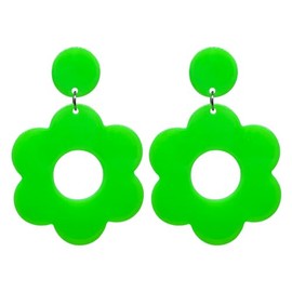 Fuvirou 60s 70s Flower Earrings Acrylic Daisy Dangle Earrings For Women Hawaii Colorful Floral Drop Earrings Statement Jewelry Gifts (green)