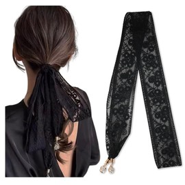 Kefley Head Scarf for Women: Black Lace Bandana, Vintage Floral Hair Ties, Veils, Ponytail Accessories for Braids