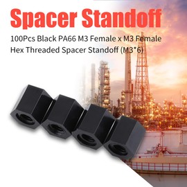 Akozon Nylon Black Hex Spacer, 100 Pieces M3 Hexagon Socket Thread Spacer Bolts Black Nylon Hex Spacer Nuts Assortment with Plastic Box (M3 x 6)