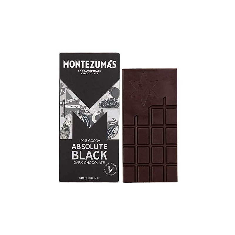 Montezuma Dark Chocolate Absolute Black 100% Cocoa 90g (Pack of